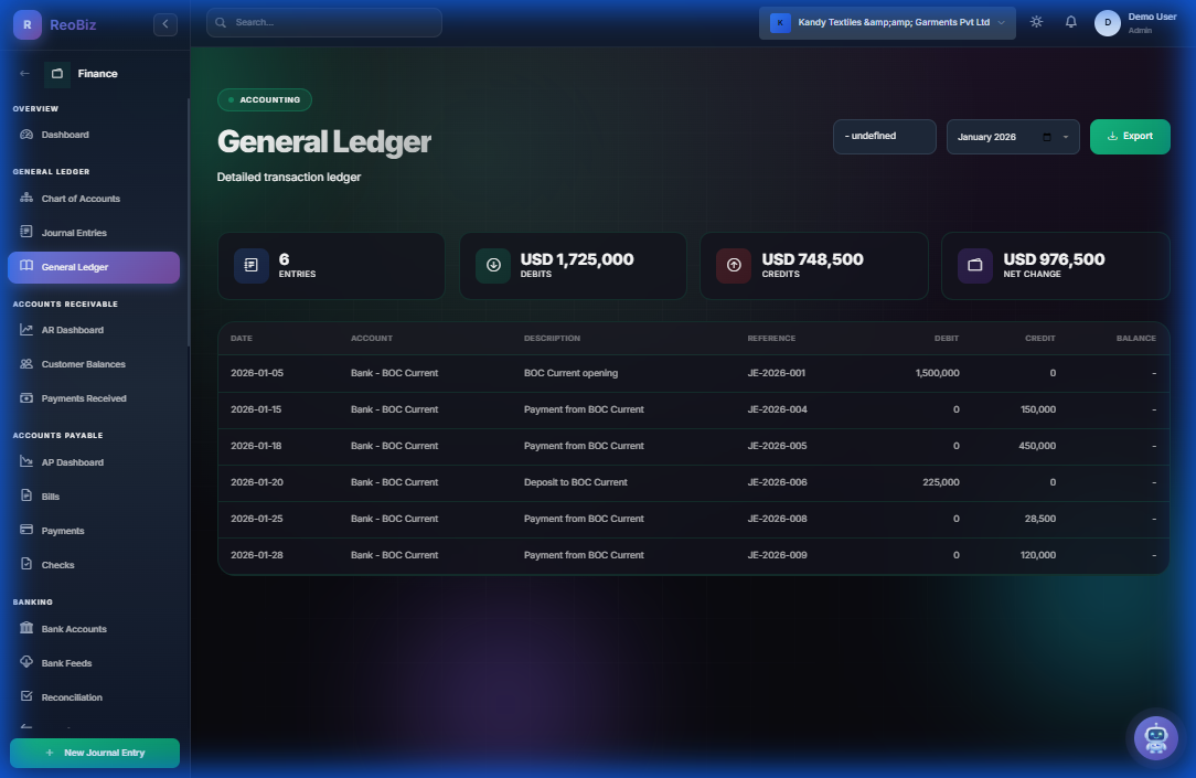 General Ledger with transaction details