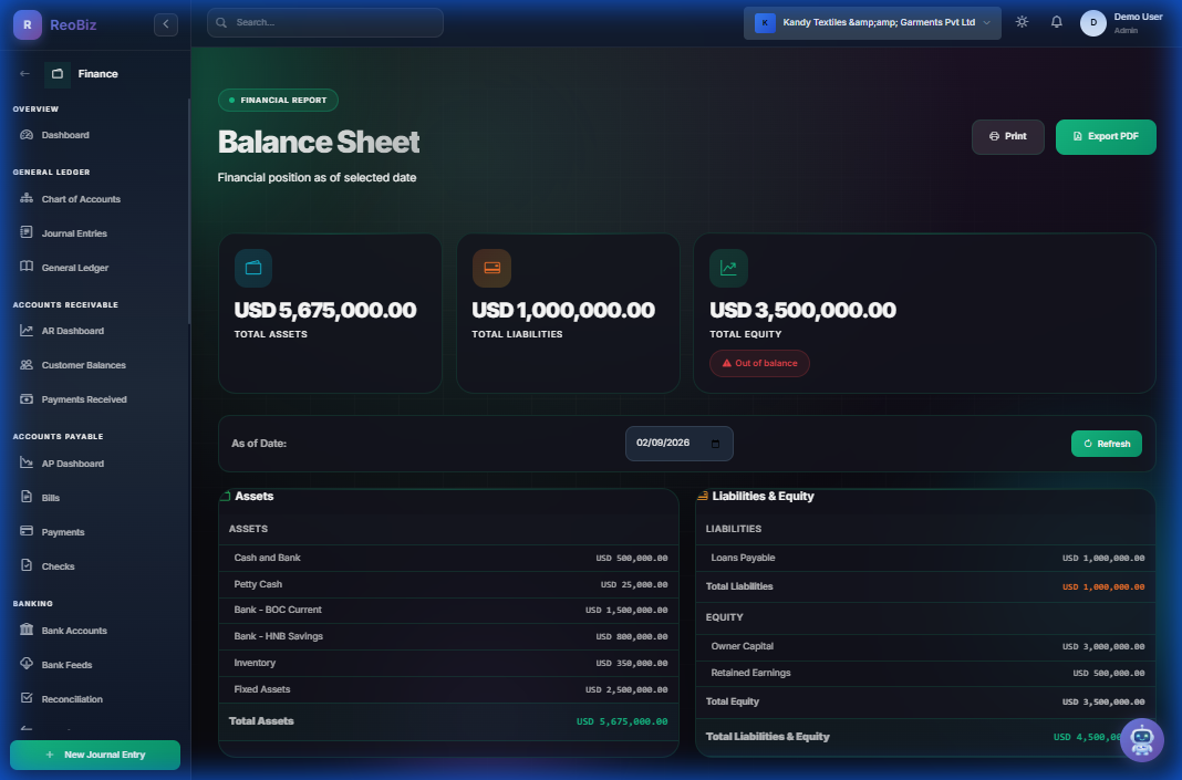 Financial Reports - Balance sheet and more