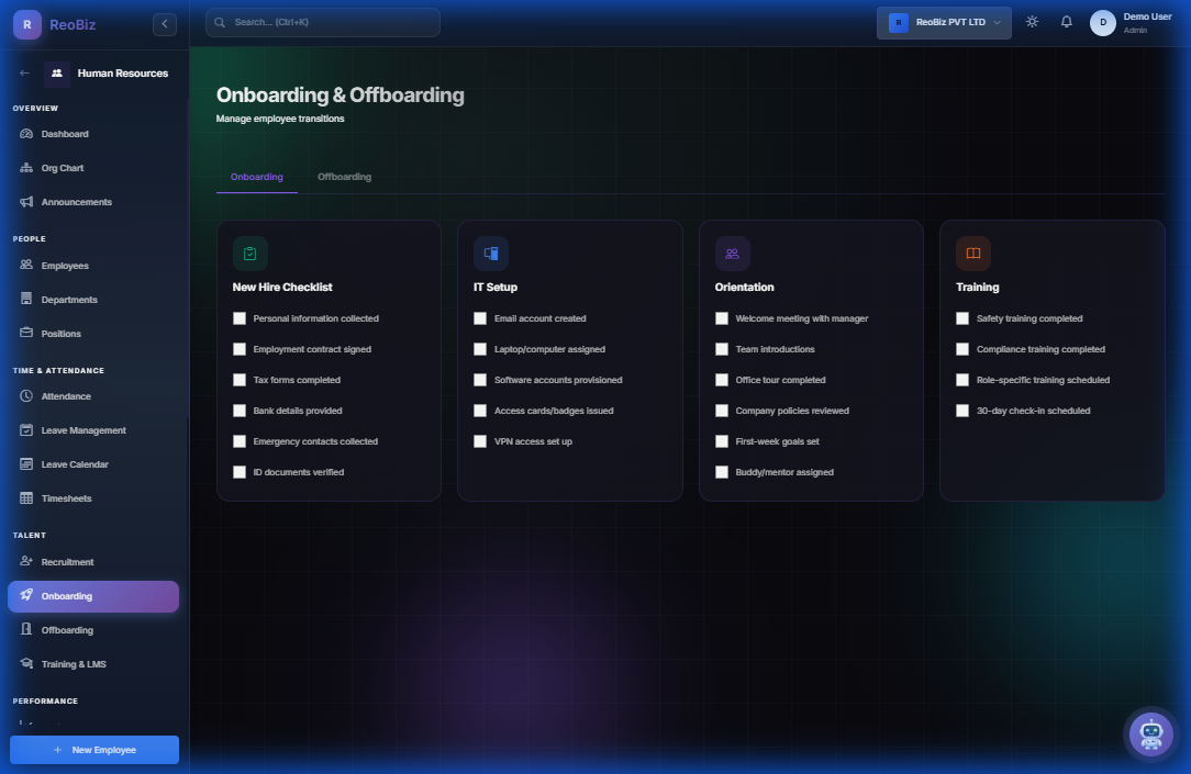 Onboarding checklists and workflows