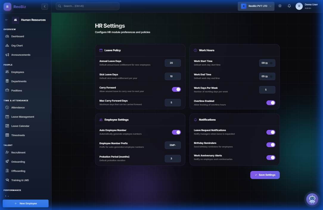 HR settings and configuration