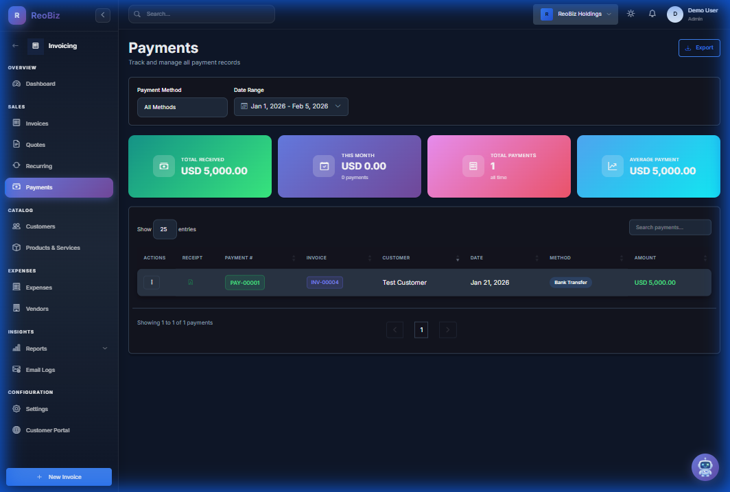 Payment tracking with bank transfers and card payments