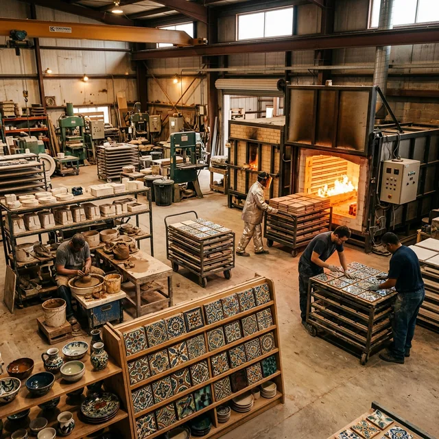 Ceramics and tiles manufacturing with kilns and handcrafted patterns