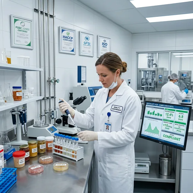 Food processing quality control lab with HACCP and ISO certifications